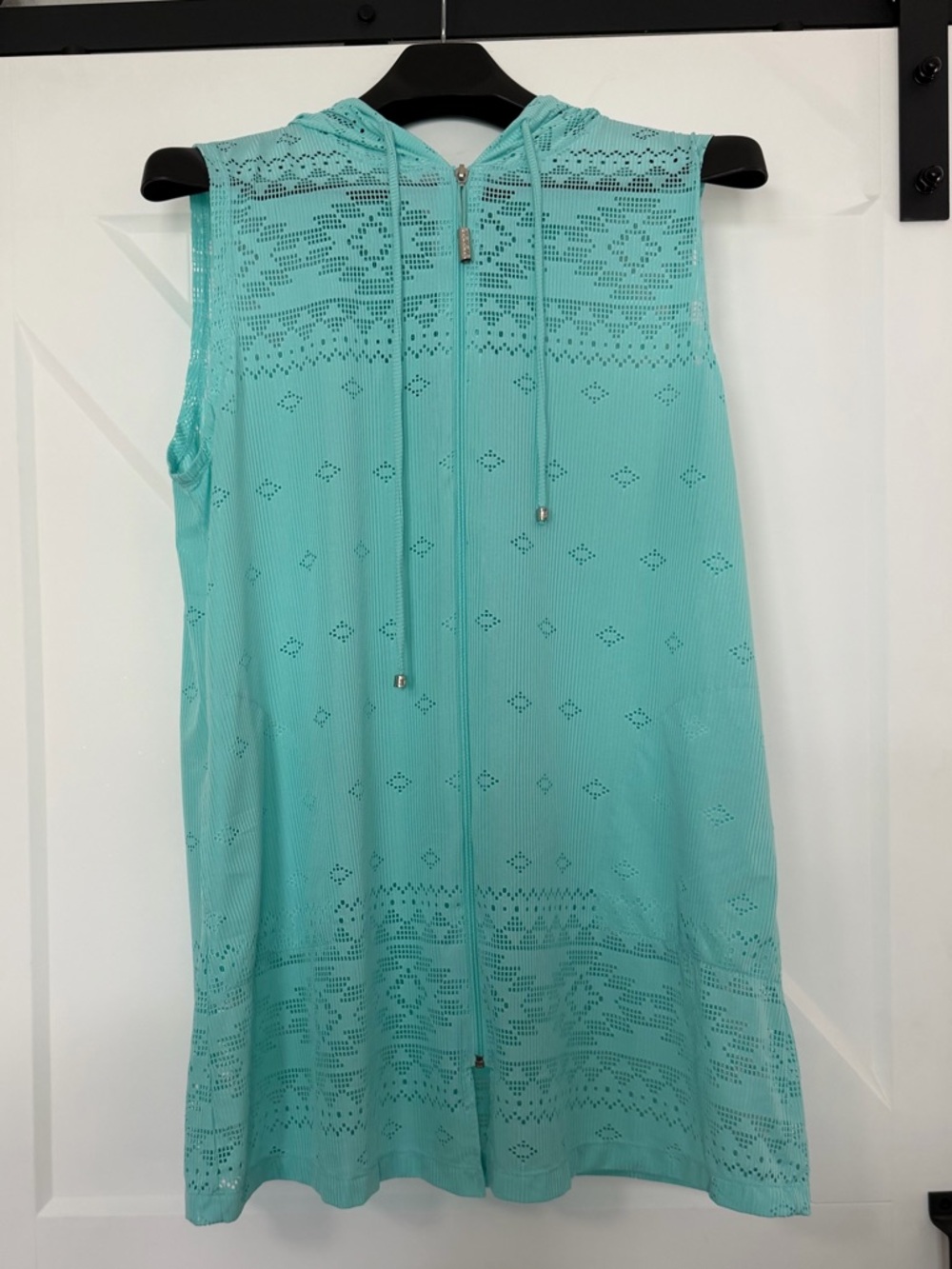 Swim Cover-Up Aqua Dress with Hood Sleeveless Zip Pockets Wearabouts Size L